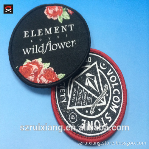 Round merrowed border patch embroidered edge woven patch